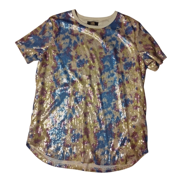 Lucky & Blessed Tops - L&B Lucky And Blessed Sequence Women's Top Large Yellow Blue Purple